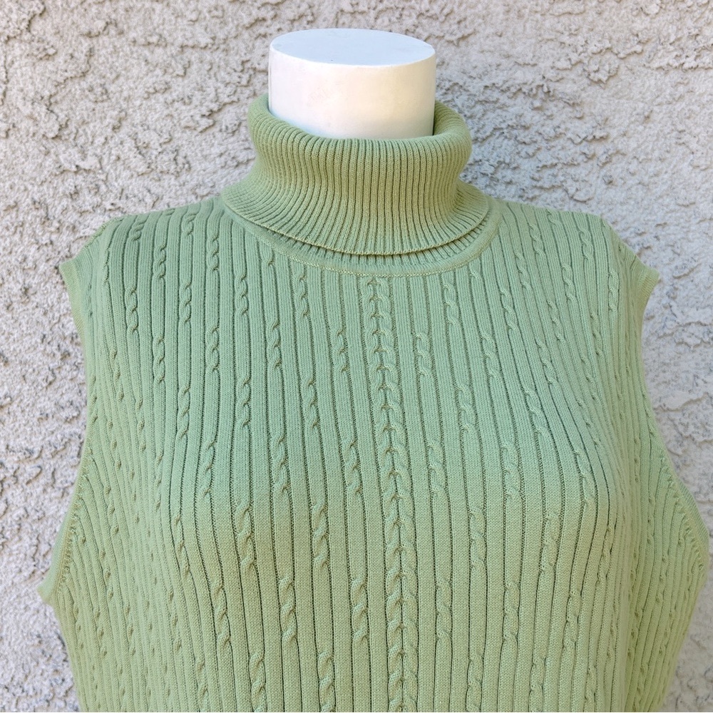 Vintage Conrad C Collection Green Sleeveless Ribbed Knit Turtleneck Sweater Tank